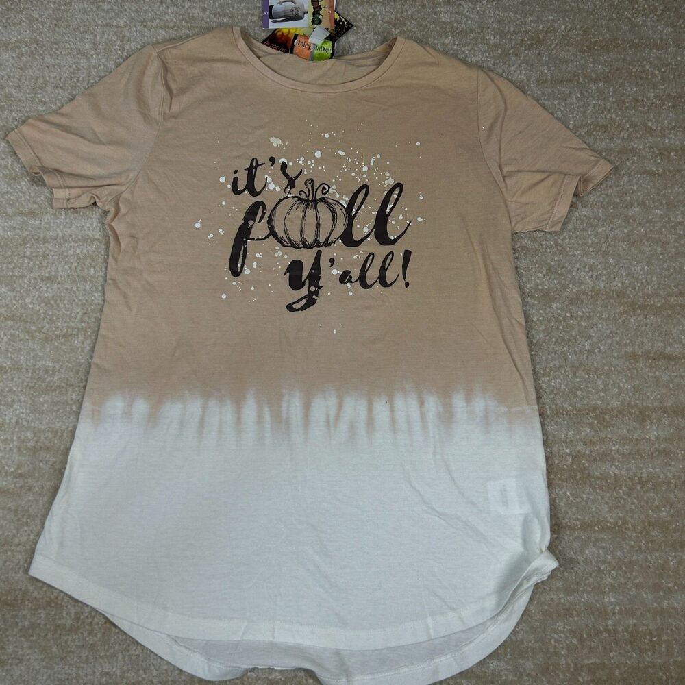 Pumpkins & Potions Shirt Womens S Tan Fall Yall Graphic Dip Dye Autumn